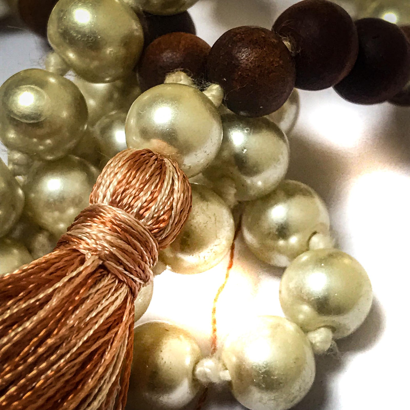 Faux Pearls and Sandalwood 108 Japa Mala