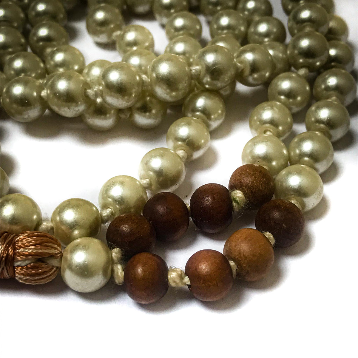 Faux Pearls and Sandalwood 108 Japa Mala