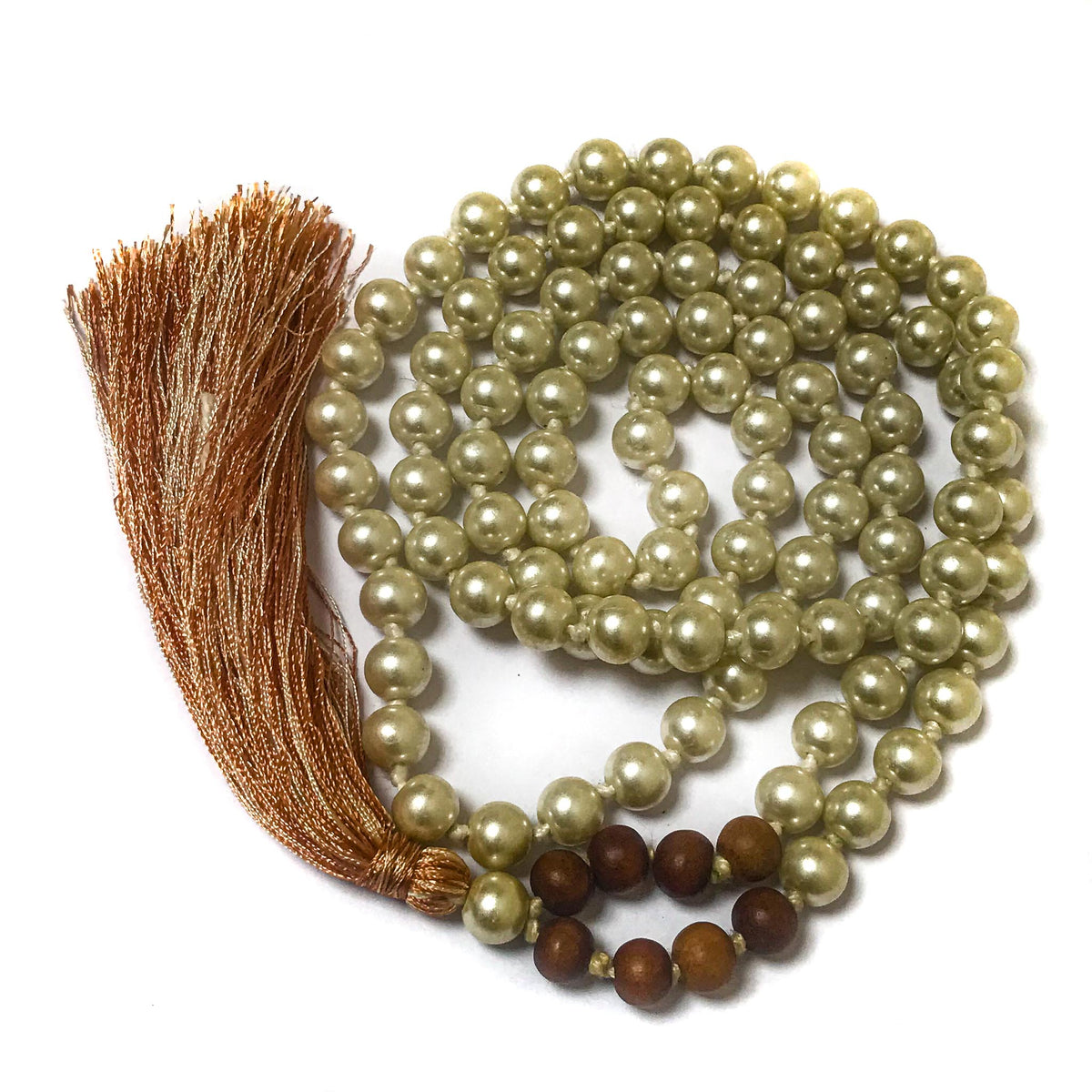 Faux Pearls and Sandalwood 108 Japa Mala