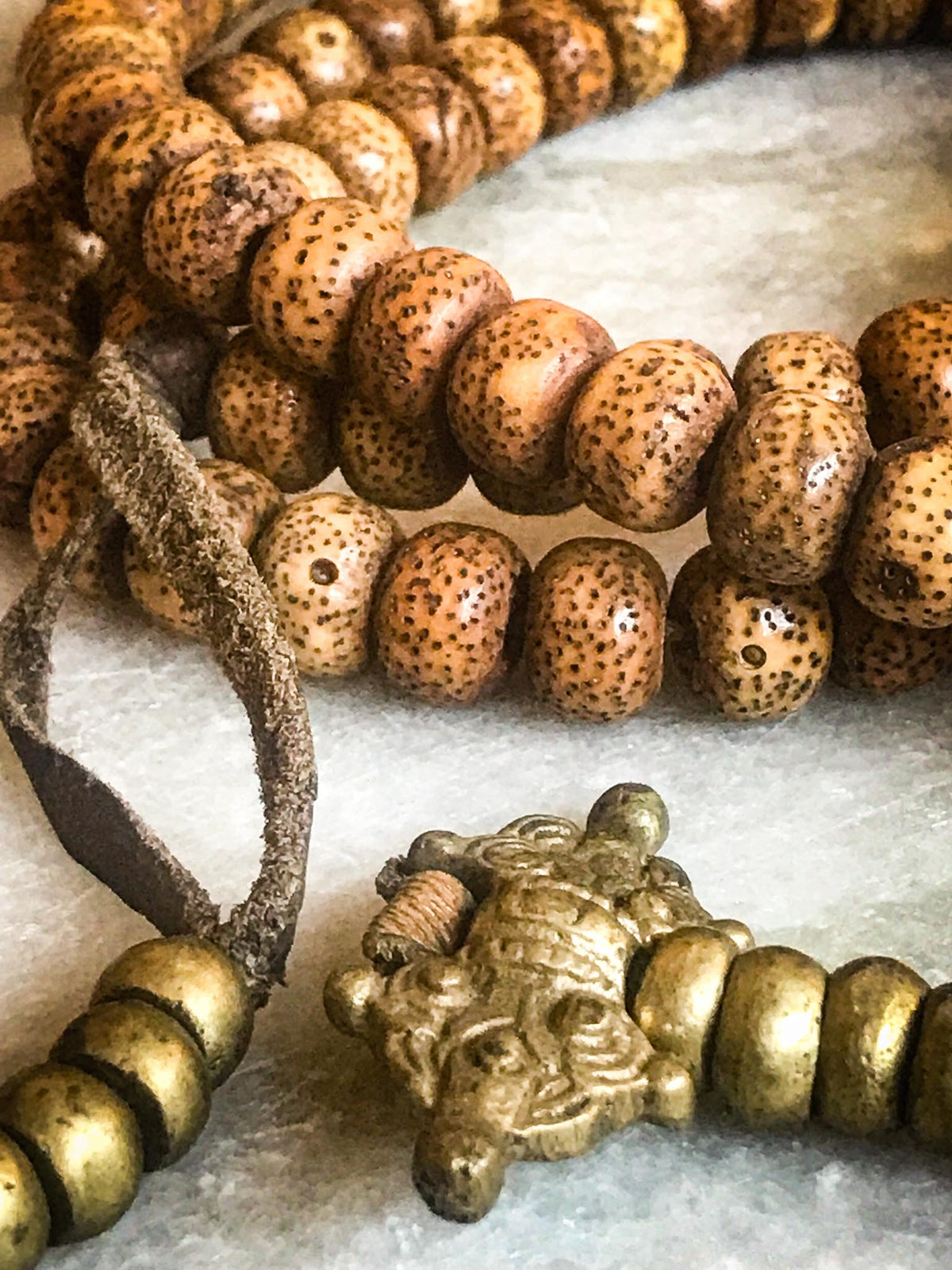 Antique Buddhist Moon &amp; Stars Bodhi Seed Mala