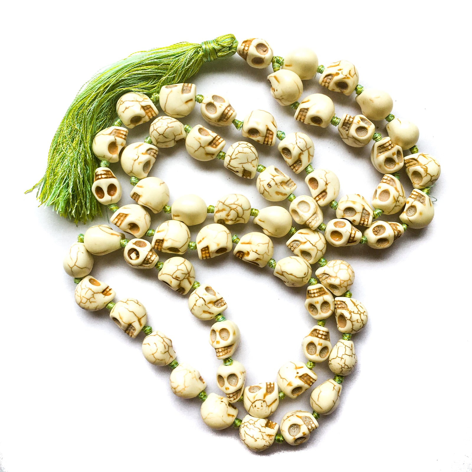 Skull Resin Bead Necklace Mala Hand-Knotted with Colored Silk by IndiOdyssey