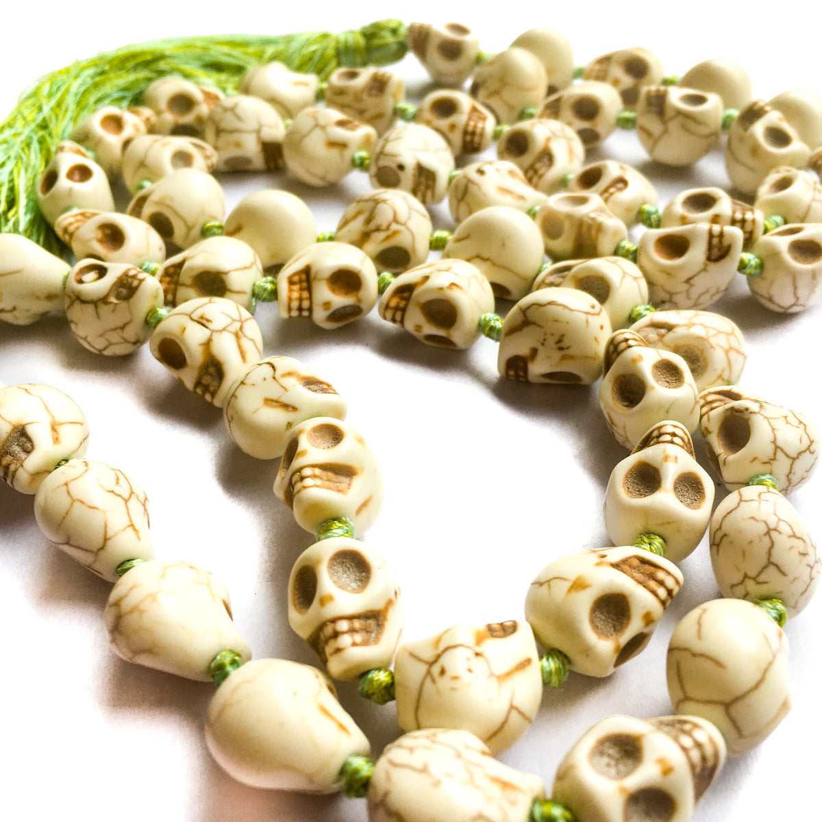 Skull Resin Bead Necklace Mala Hand-Knotted with Colored Silk by IndiOdyssey