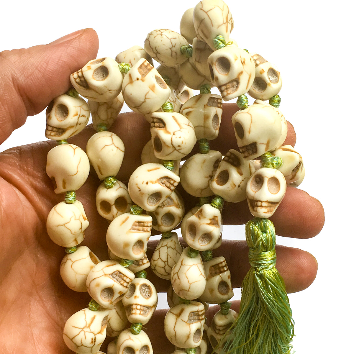 Skull Resin Bead Necklace Mala Hand-Knotted with Colored Silk - Indiodyssey