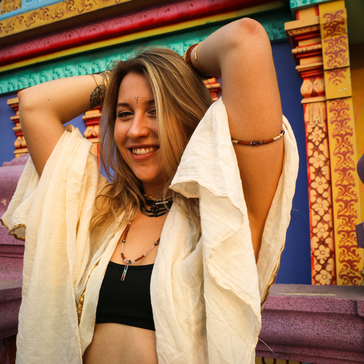 Rose Quartz &amp; Sandalwood Chakra Necklace