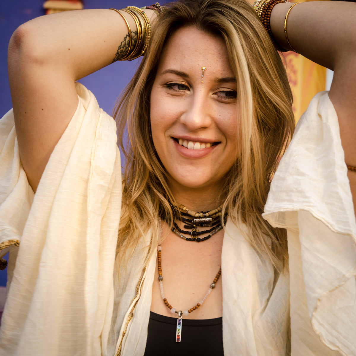 Rose Quartz &amp; Sandalwood Chakra Necklace