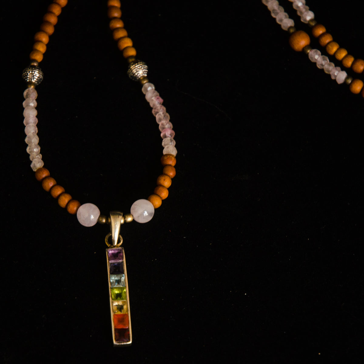 Rose Quartz &amp; Sandalwood Chakra Necklace