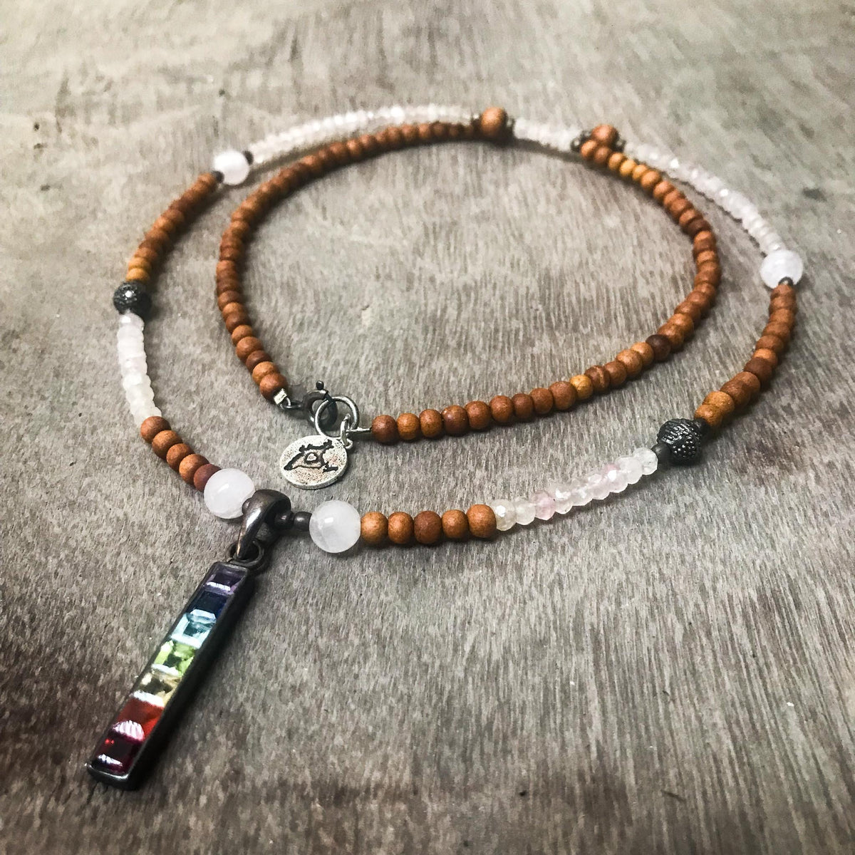 Rose Quartz &amp; Sandalwood Chakra Necklace