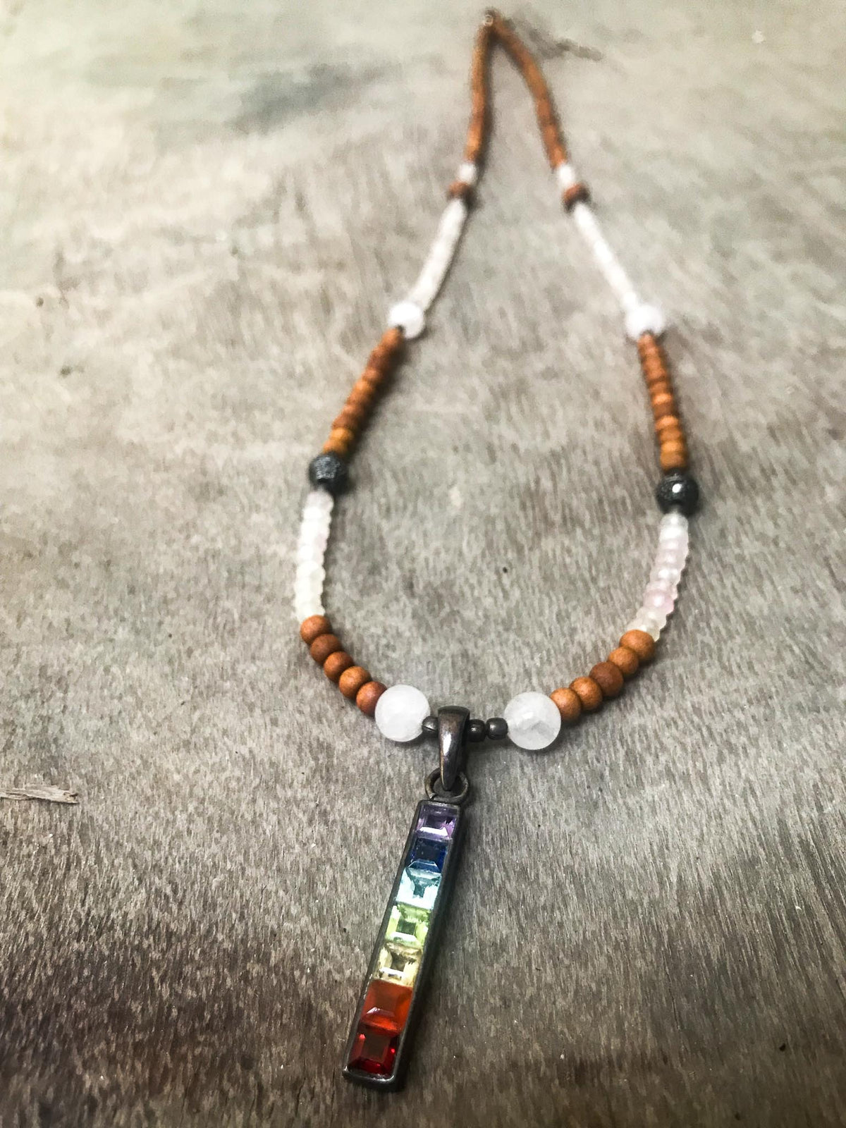 Rose Quartz &amp; Sandalwood Chakra Necklace