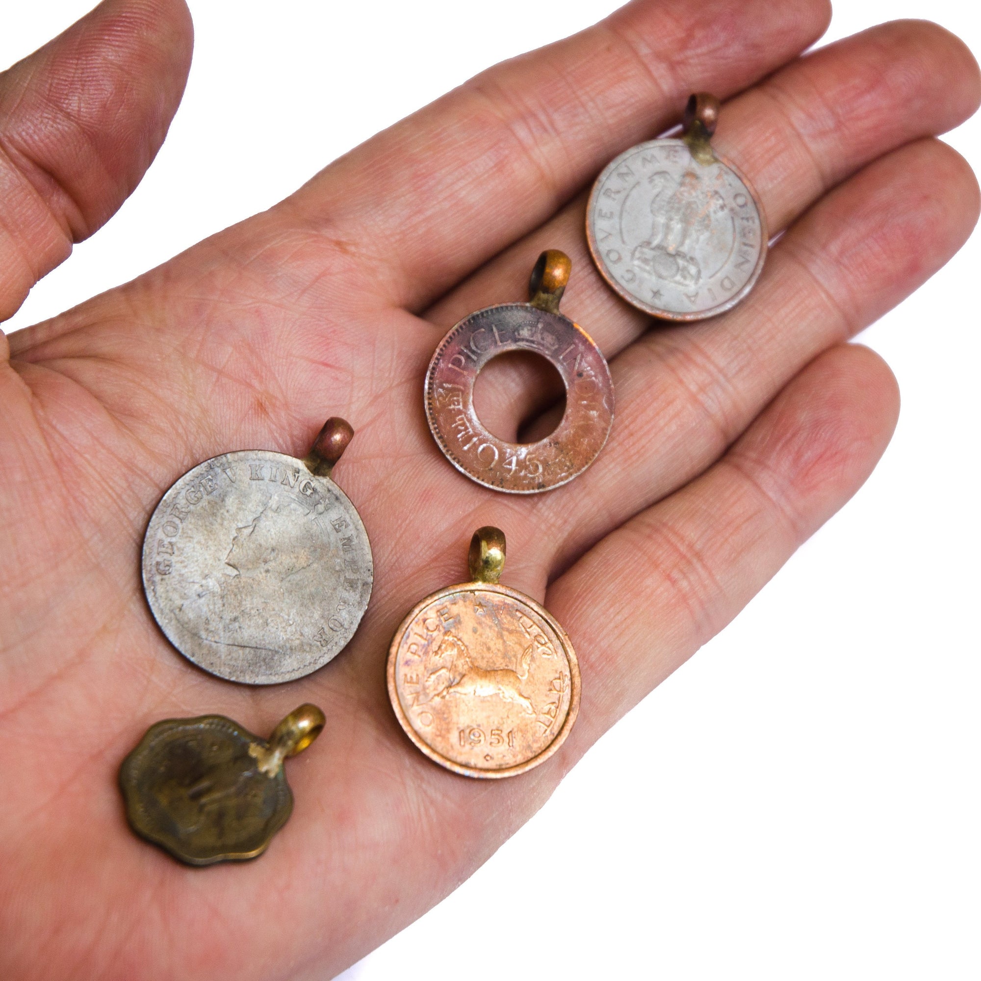 Old Indian Coin Charms (5pcs)