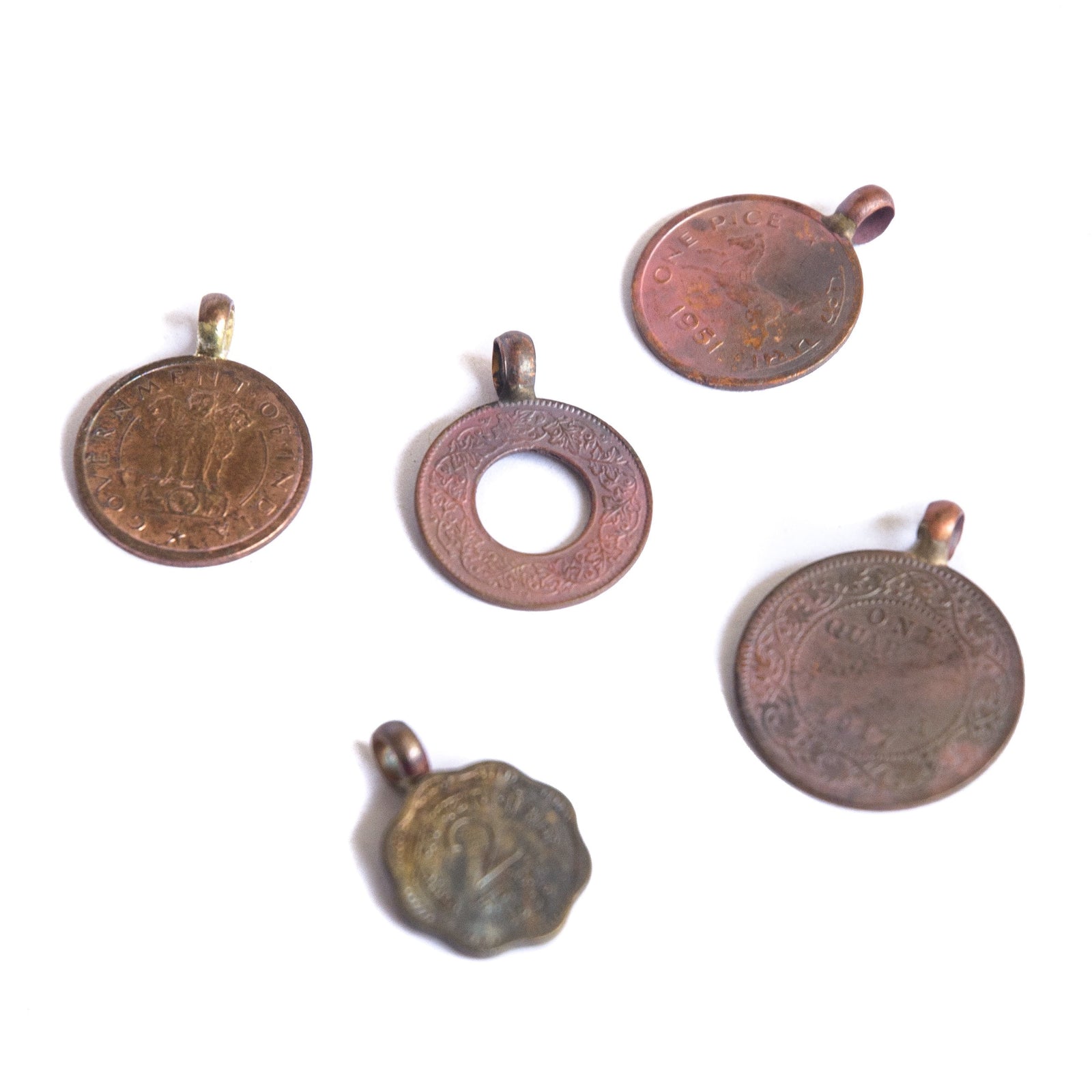 Old Indian Coin Charms (5pcs)
