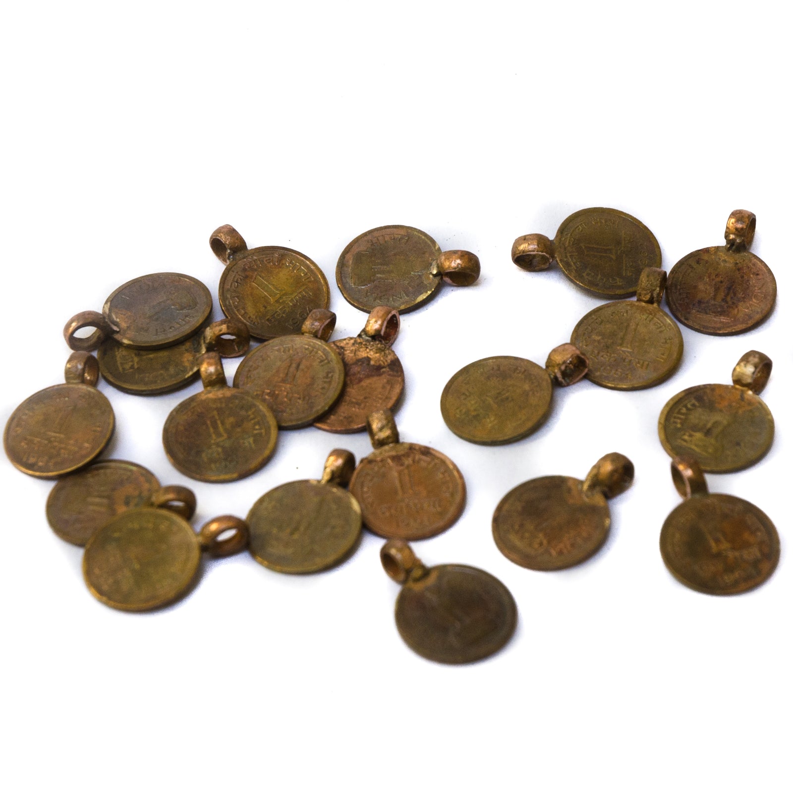Old India Coin Charms one naya paisa with copper bails