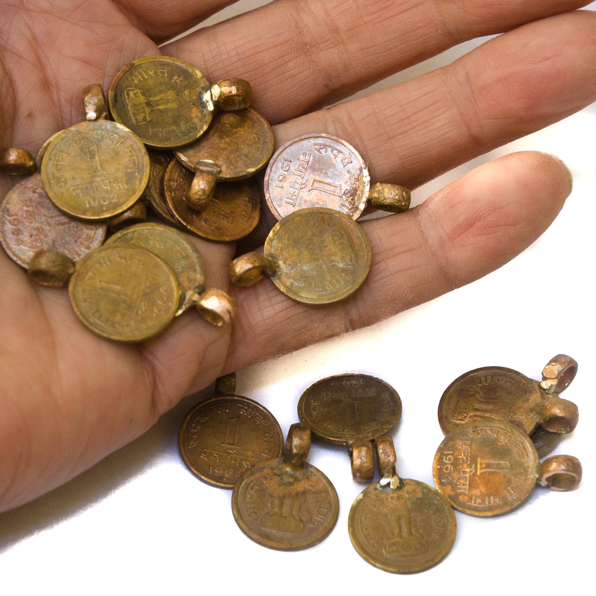 Old India Coin Charms one naya paisa with copper bails