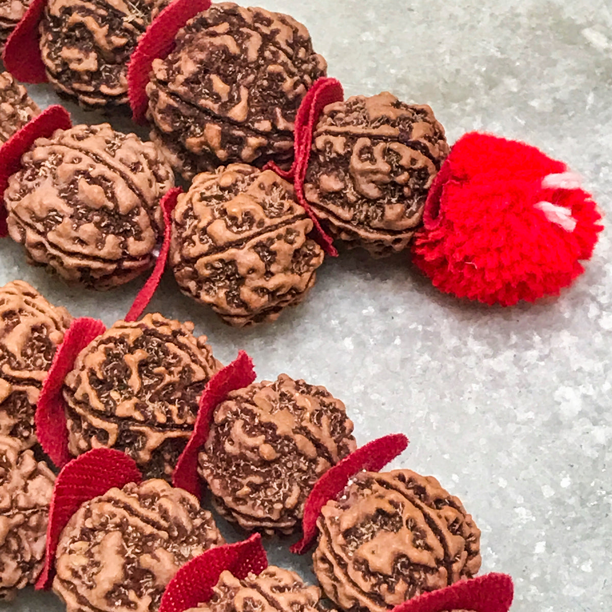 Large Rudrkasha Half Mala with Red Disc by Indiodyssey