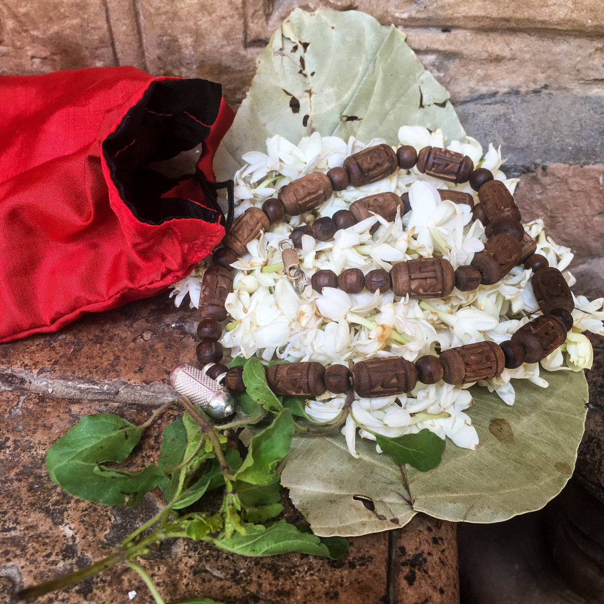 Ghee Stained Radha Tulsi Necklace with Silver Kavach