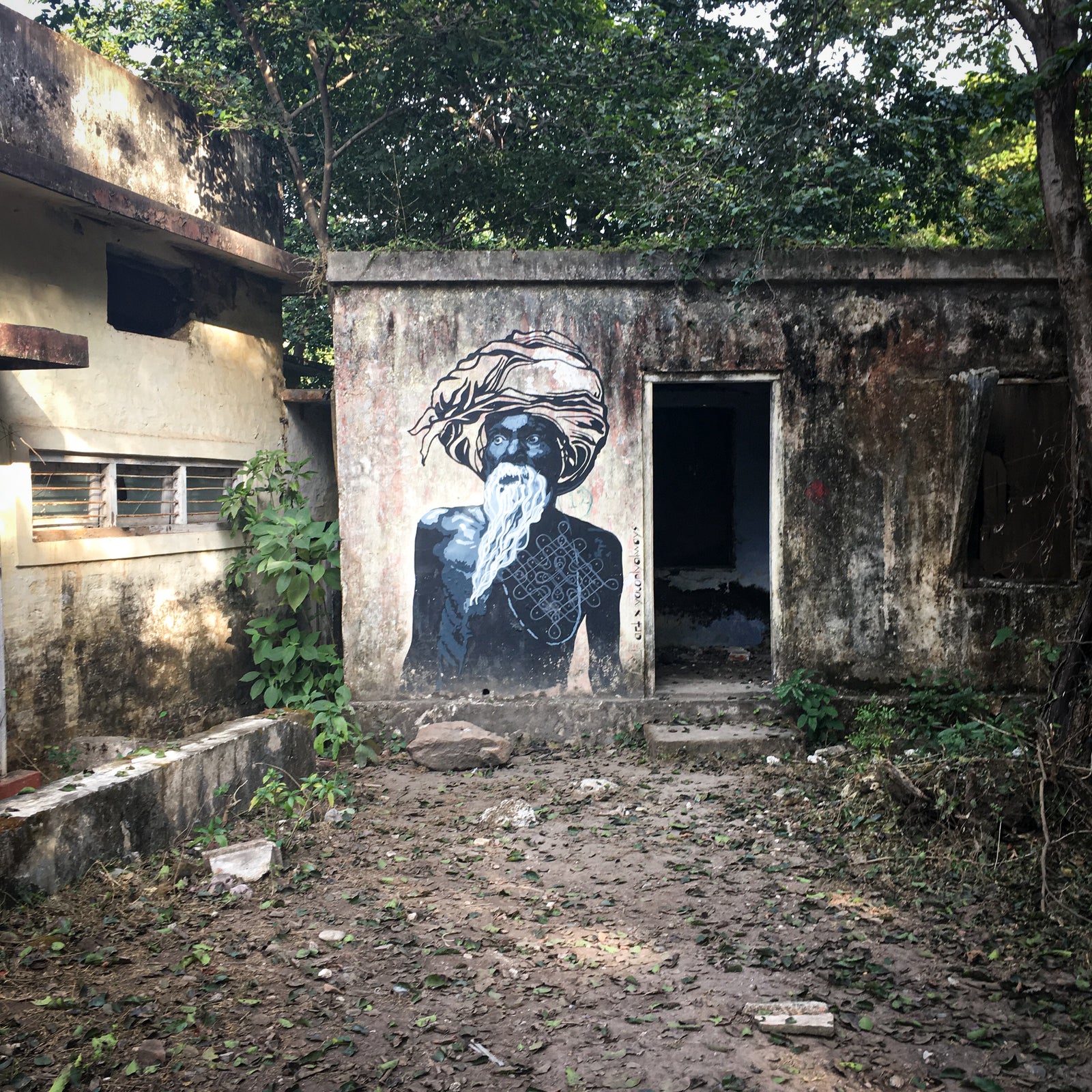 Short-Sleeve Unisex T-Shirt with Babaji Graffiti from Beatles Ashram Cathedral, Rishikesh, India
