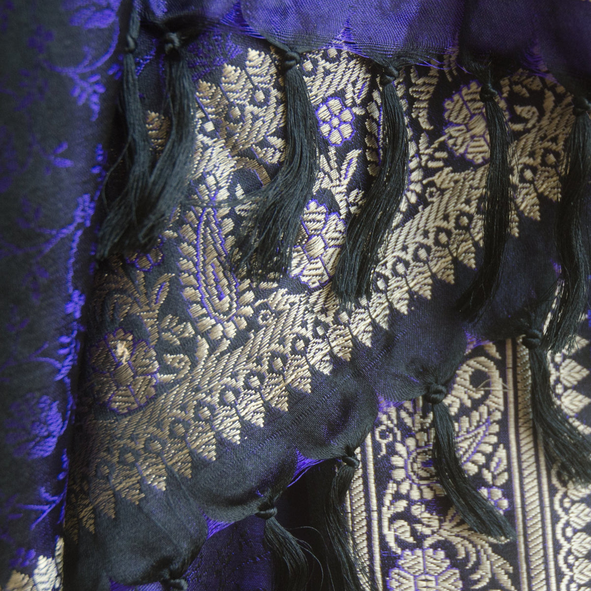 Banarasi Brocade Silk Shawl - Midnight Blue