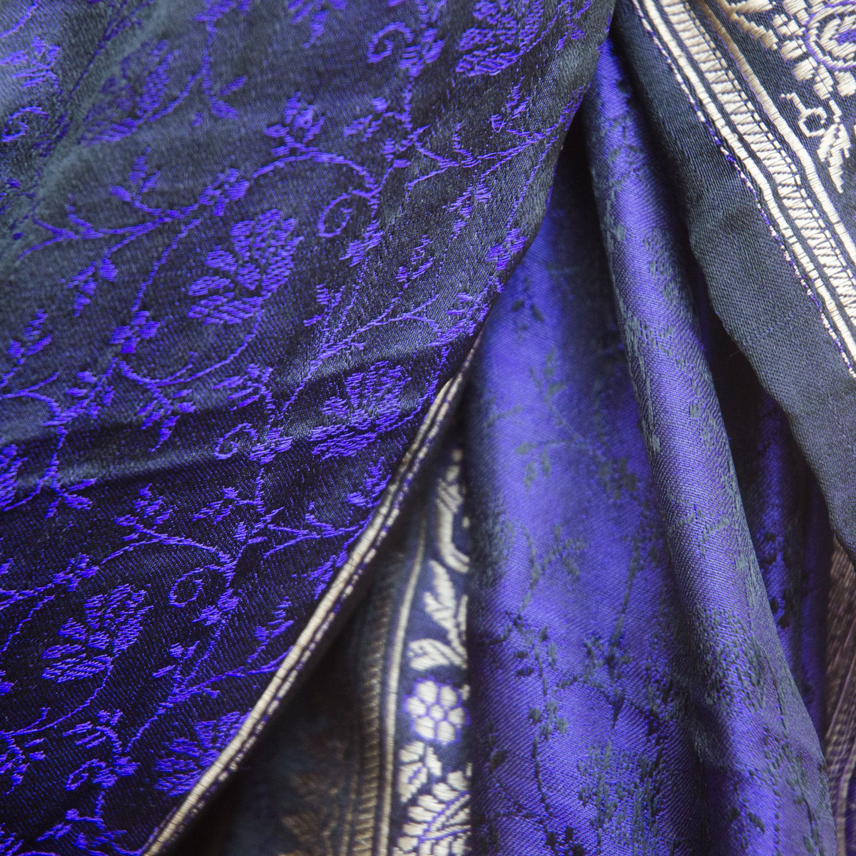 Banarasi Brocade Silk Shawl - Midnight Blue