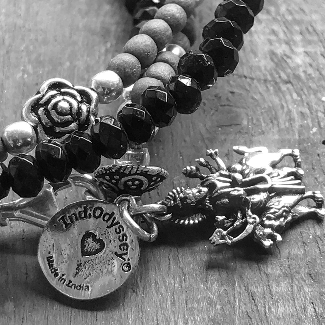 Arizona Turquoise, Sandalwood &amp; Tulasi Wrap Bracelet IndiOdyssey