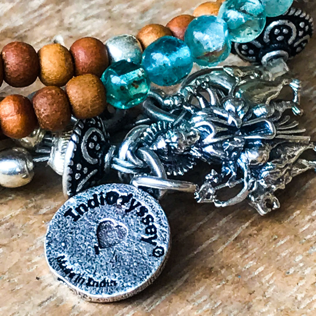 Aquamarine, Sandalwood &amp; Tulasi Durga Wrap Bracelet