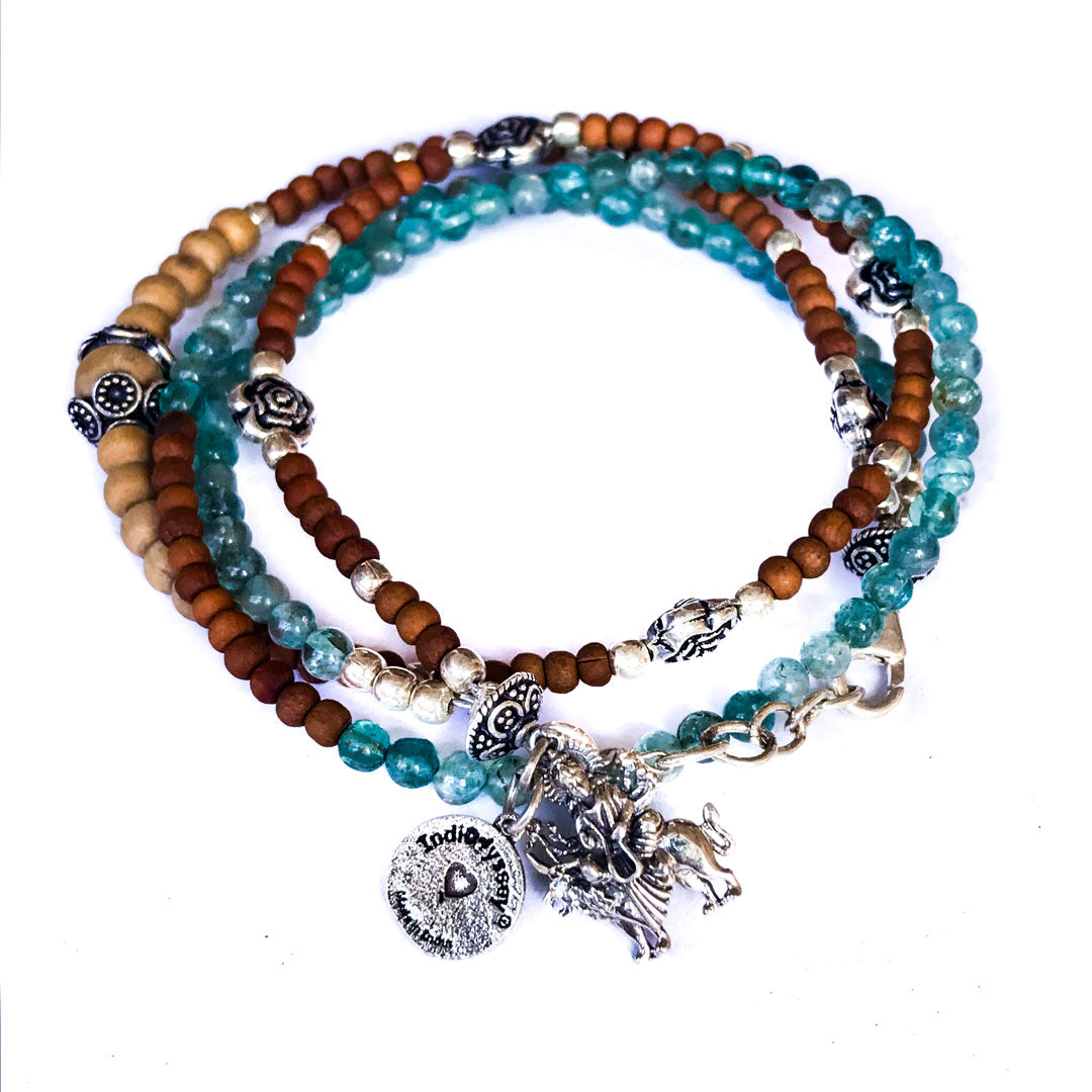 Aquamarine, Sandalwood &amp; Tulasi Durga Wrap Bracelet