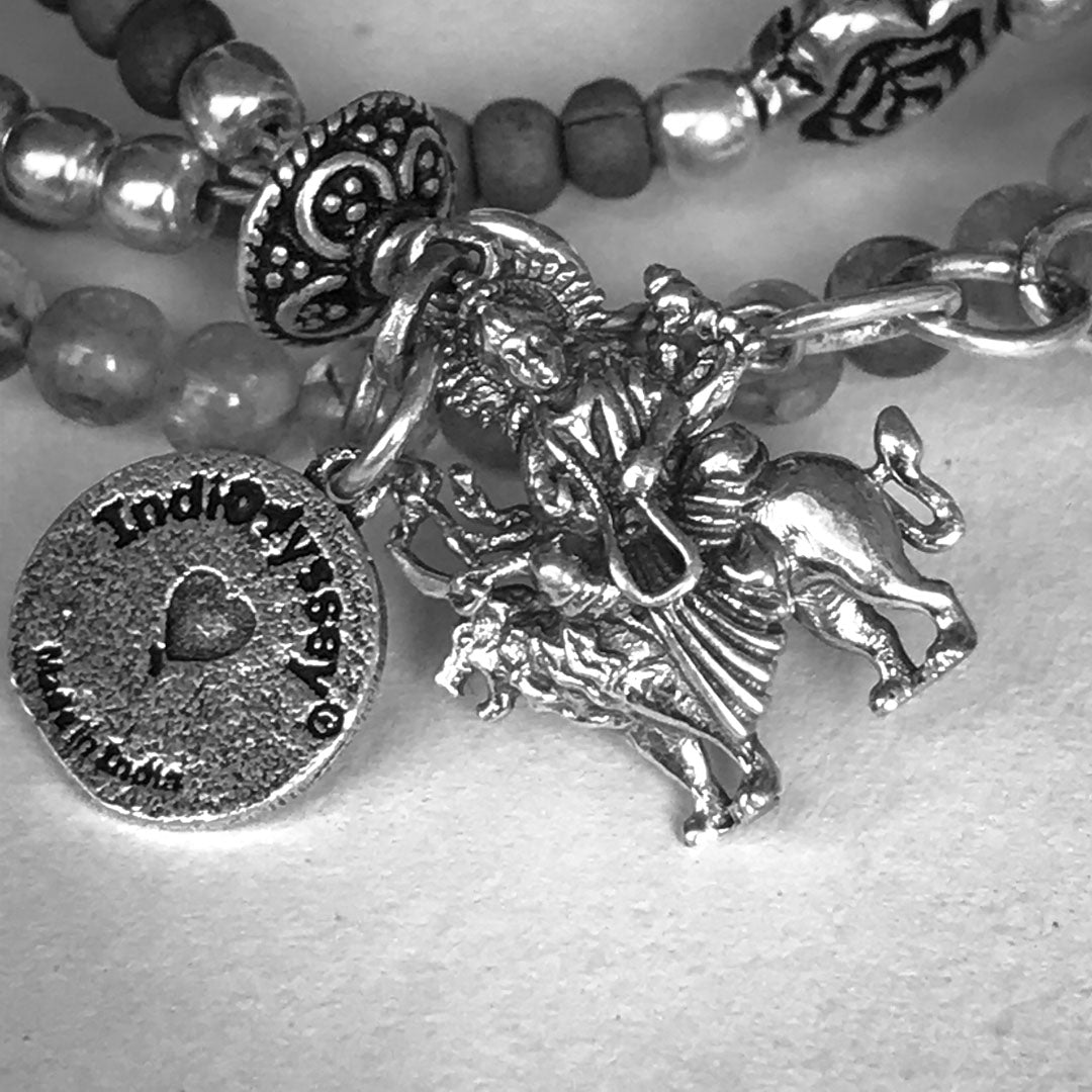 Aquamarine, Sandalwood &amp; Tulasi Durga Wrap Bracelet