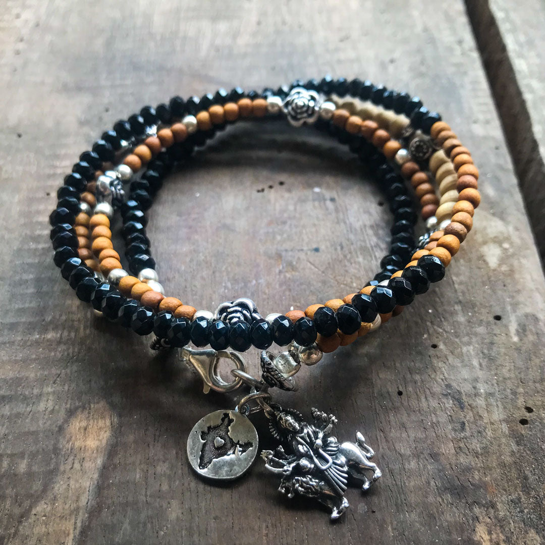 Black Jade, Sandalwood & Tulasi Wrap Bracelet