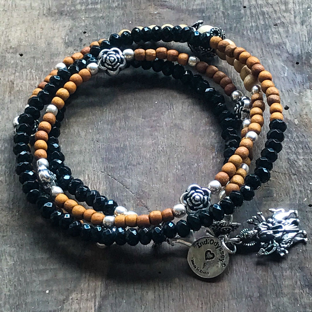 Black Jade, Sandalwood &amp; Tulasi Wrap Bracelet