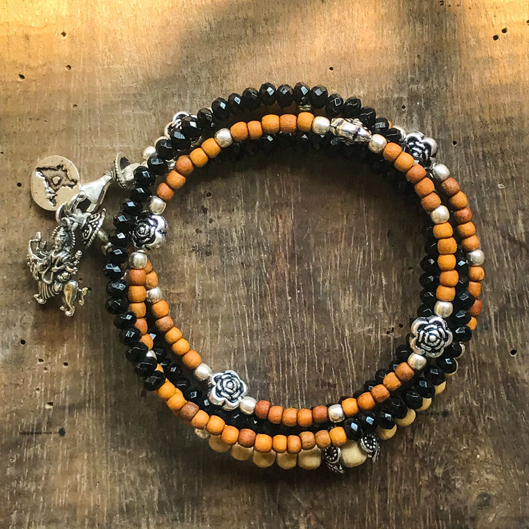Black Jade, Sandalwood &amp; Tulasi Wrap Bracelet