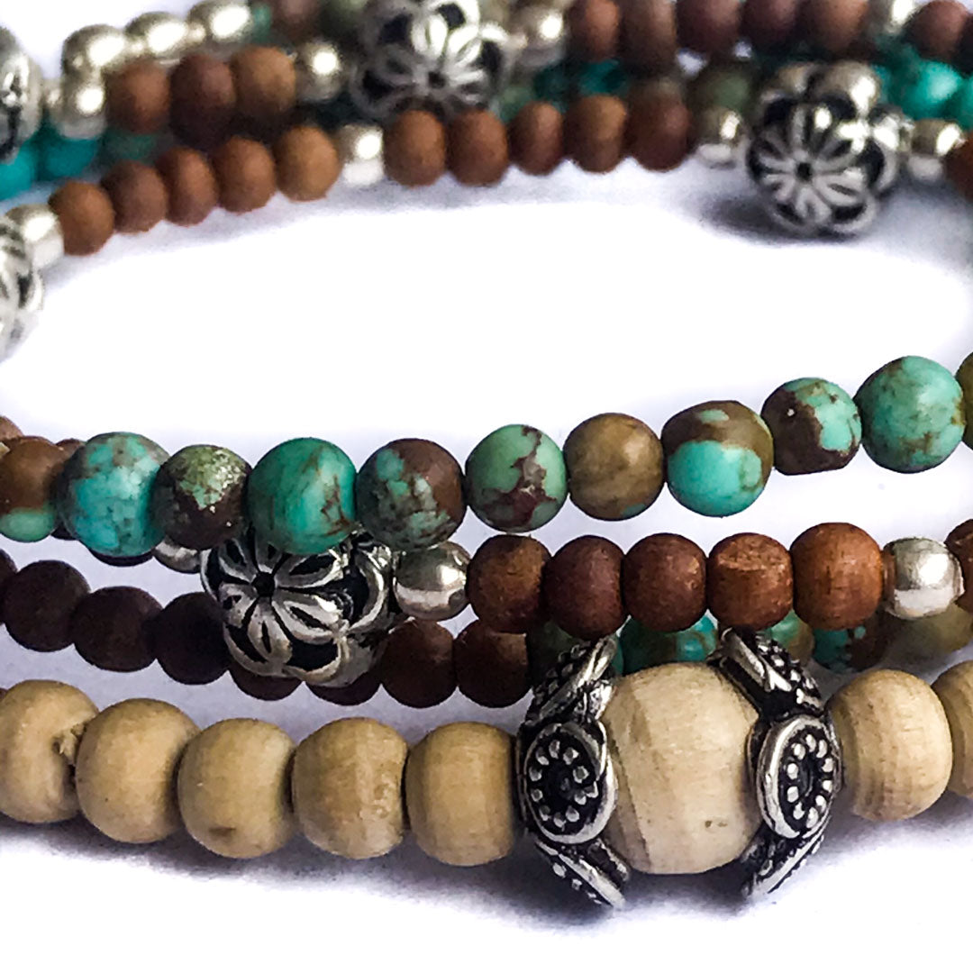 Arizona Turquoise, Sandalwood & Tulasi Wrap Bracelet IndiOdyssey