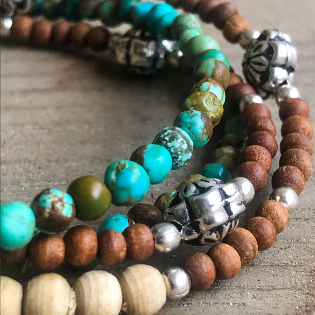 Arizona Turquoise, Sandalwood & Tulasi Wrap Bracelet IndiOdyssey