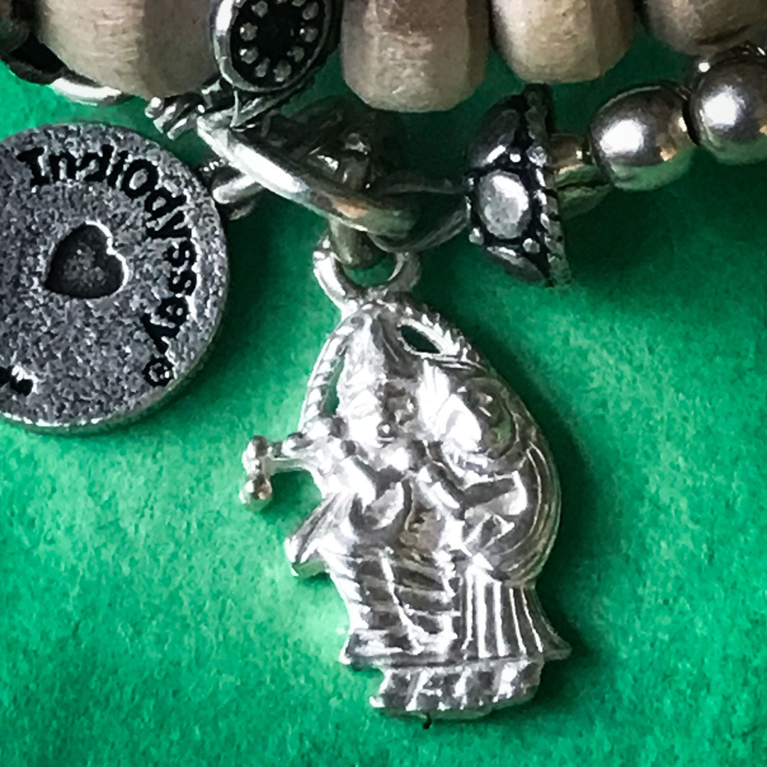 Watermelon Tourmaline, Sandalwood &amp; Tulasi RadhaKrishna Wrap Bracelet IndiOdyssey