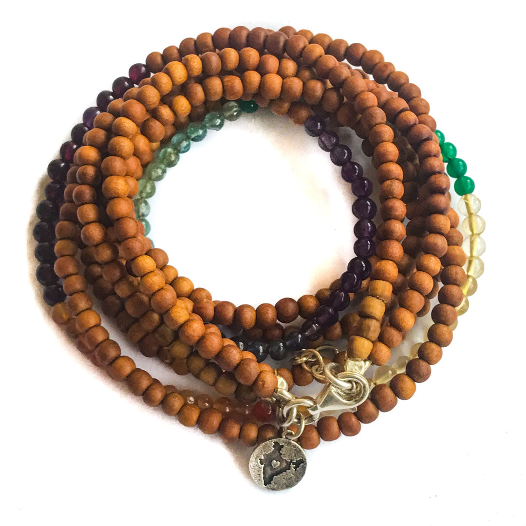 7 Chakra Gemstone Sandalwood Silver Wrap bracelet authentic IndiOdyssey