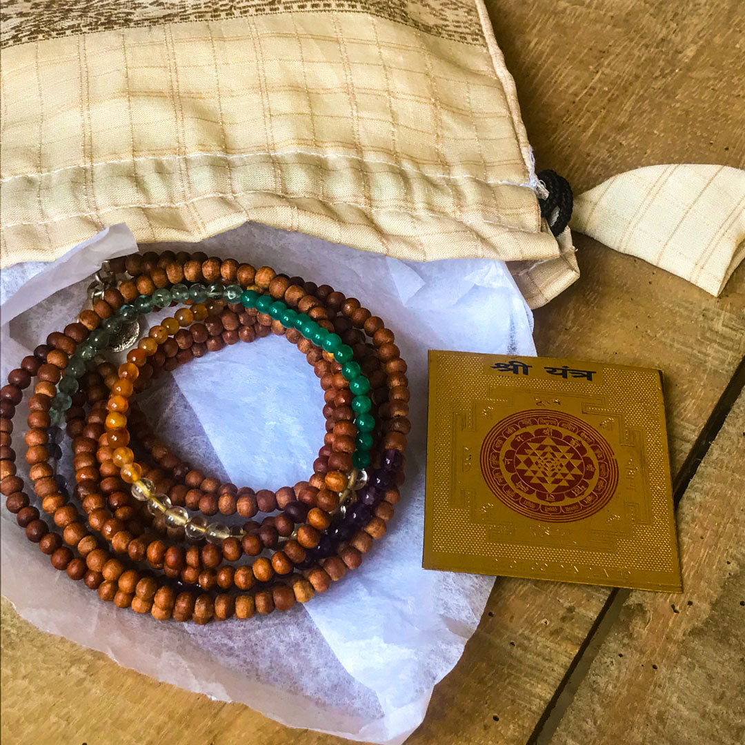 7 Chakra Gemstone Sandalwood Silver Wrap bracelet authentic IndiOdyssey