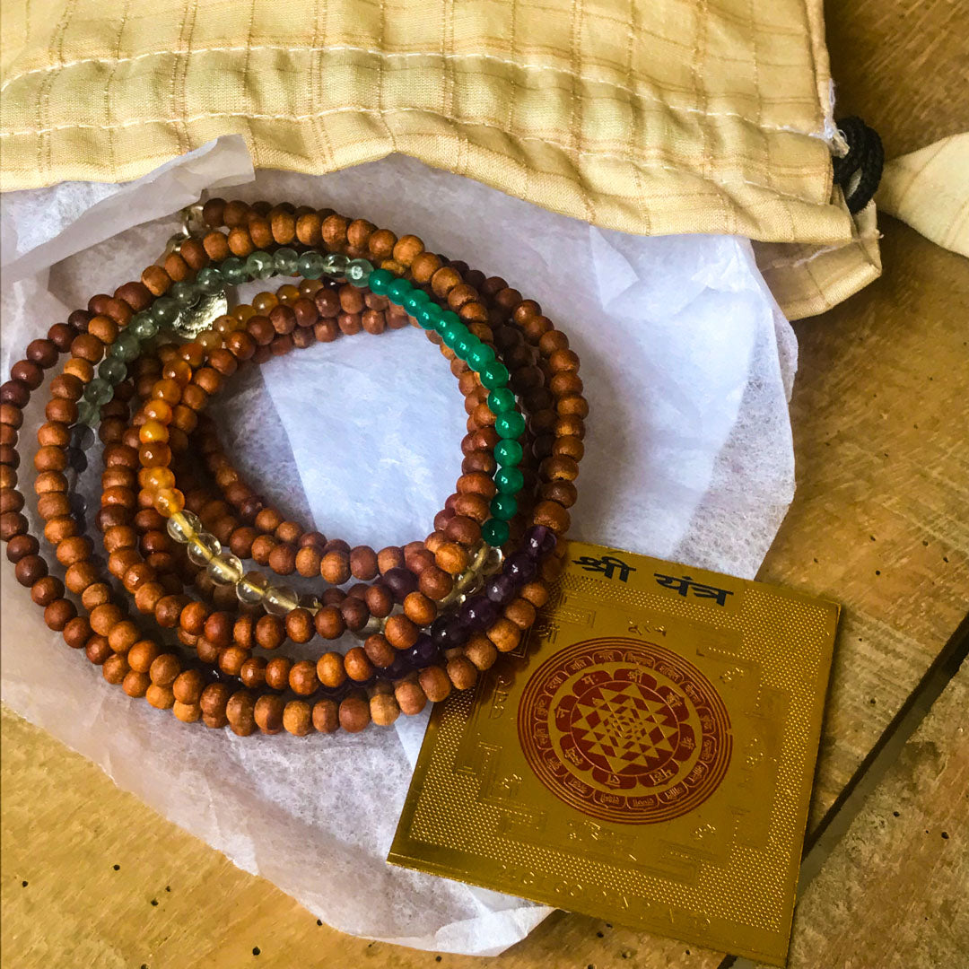 7 Chakra Gemstone Sandalwood Silver Wrap bracelet authentic IndiOdyssey