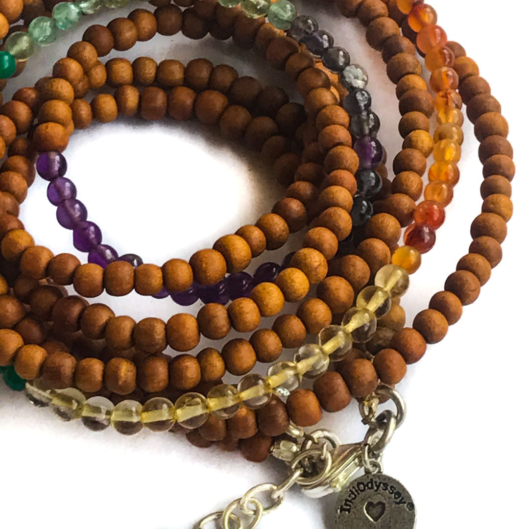 7 Chakra Gemstone Sandalwood Silver Wrap bracelet authentic IndiOdyssey