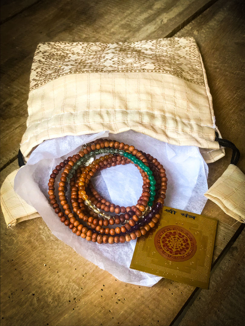 7 Chakra Gemstone Sandalwood Silver Wrap bracelet authentic IndiOdyssey