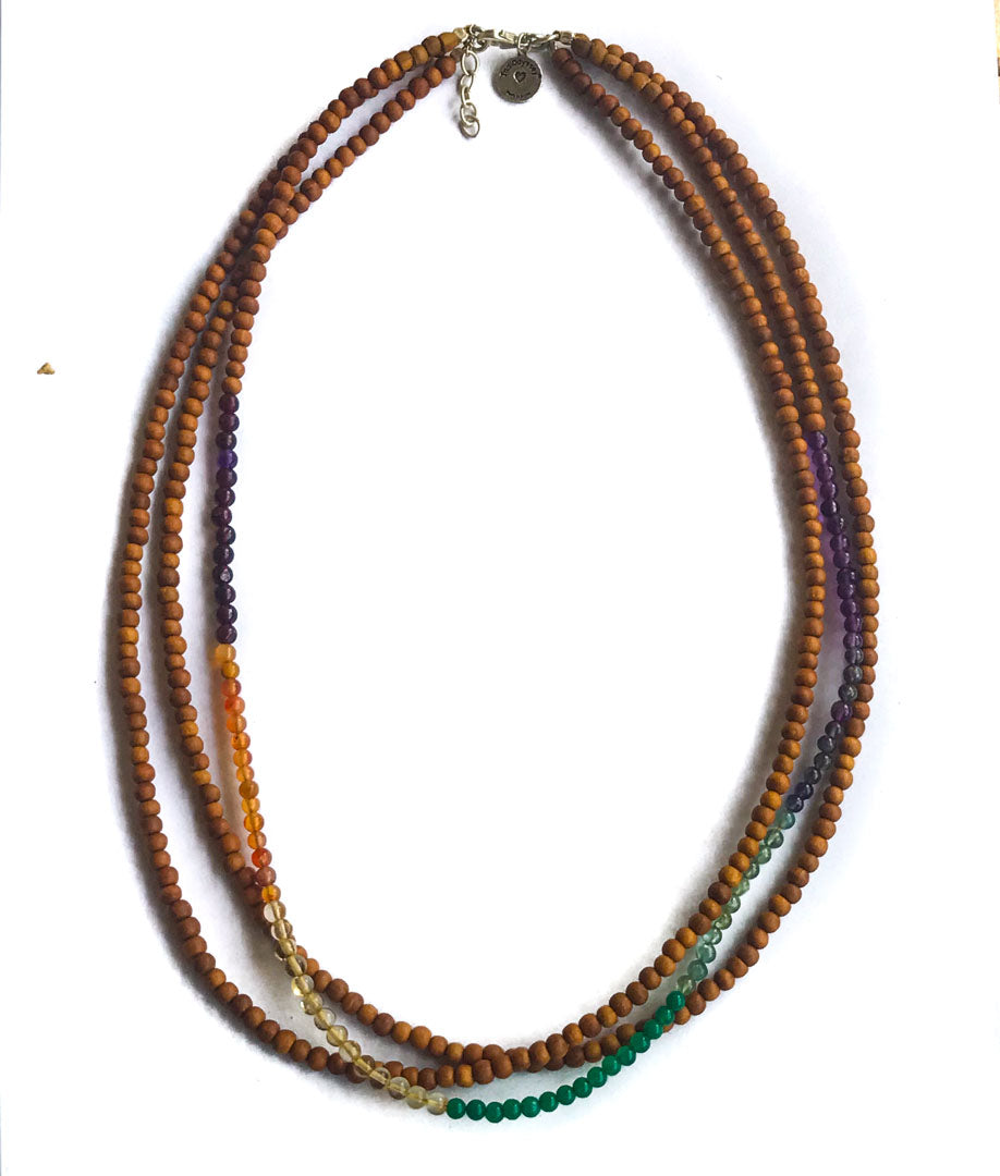 7 Chakra Gemstone Sandalwood Silver Wrap bracelet authentic IndiOdyssey