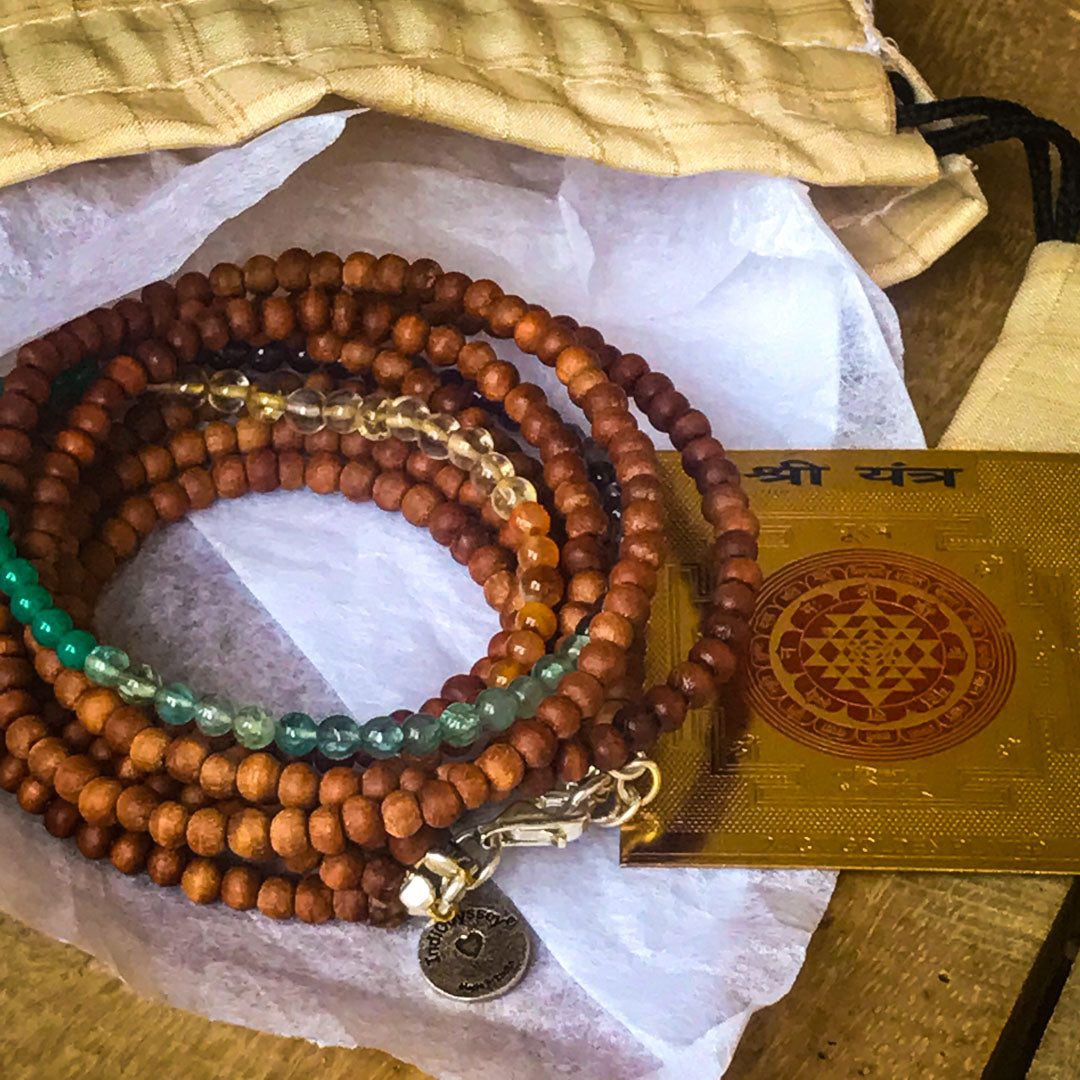 7 Chakra Gemstone Sandalwood Silver Wrap bracelet authentic IndiOdyssey