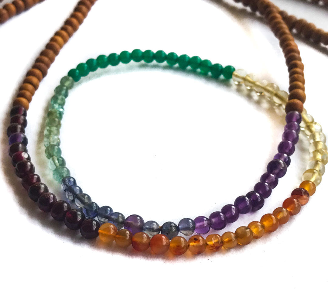 7 Chakra Gemstone Sandalwood Silver Wrap bracelet authentic IndiOdyssey