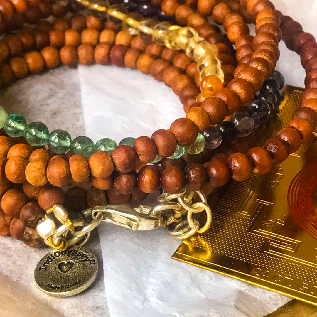 7 Chakra Gemstone Sandalwood Silver Wrap bracelet authentic IndiOdyssey