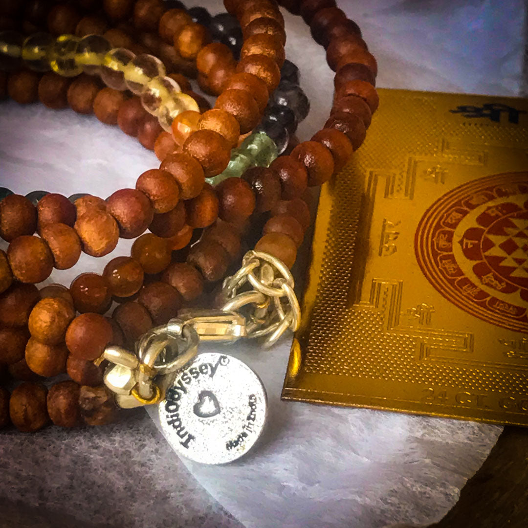 7 Chakra Gemstone Sandalwood Silver Wrap bracelet authentic IndiOdyssey