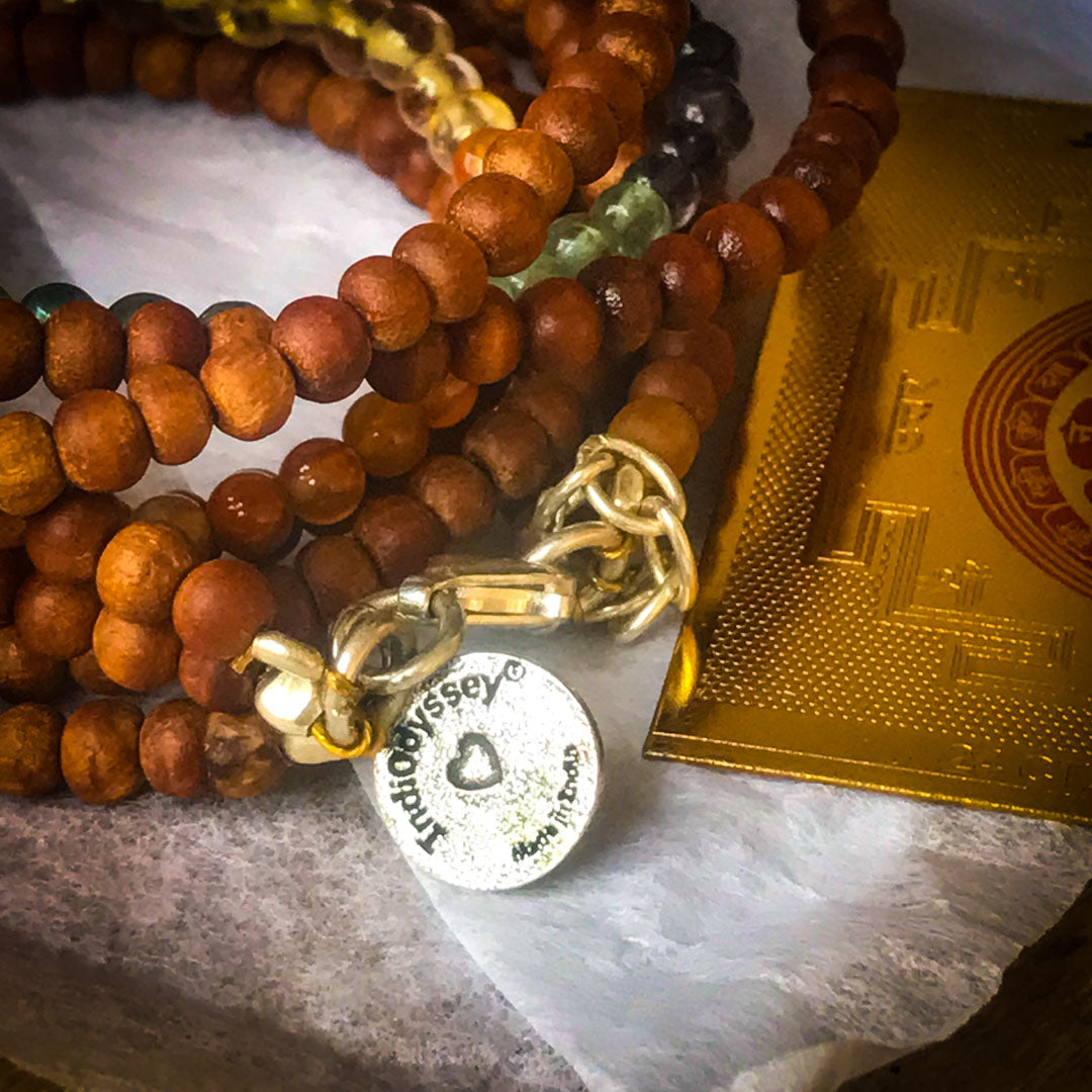 7 Chakra Gemstone Sandalwood Silver Wrap bracelet authentic IndiOdyssey