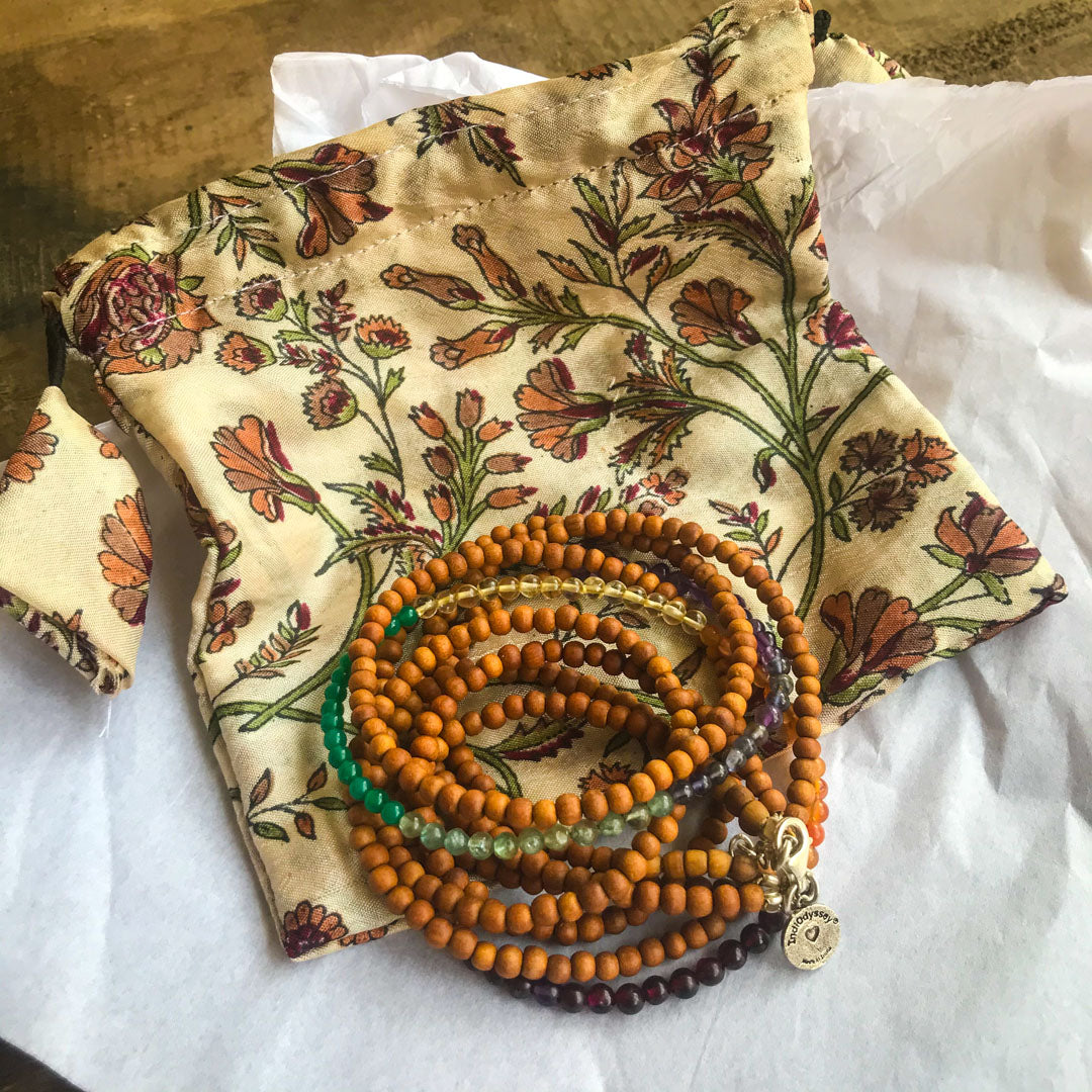 7 Chakra Gemstone Sandalwood Silver Wrap bracelet authentic IndiOdyssey