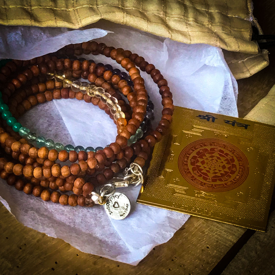 7 Chakra Gemstone Sandalwood Silver Wrap bracelet authentic IndiOdyssey