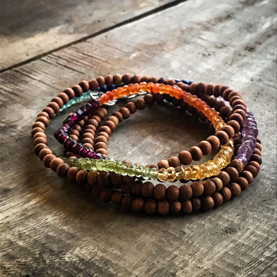 Gemstone &amp; Sandalwood Wrap Chakra Bracelet IndiOdyssey