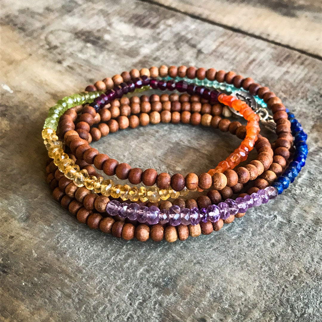 Gemstone & Sandalwood Wrap Chakra Bracelet IndiOdyssey