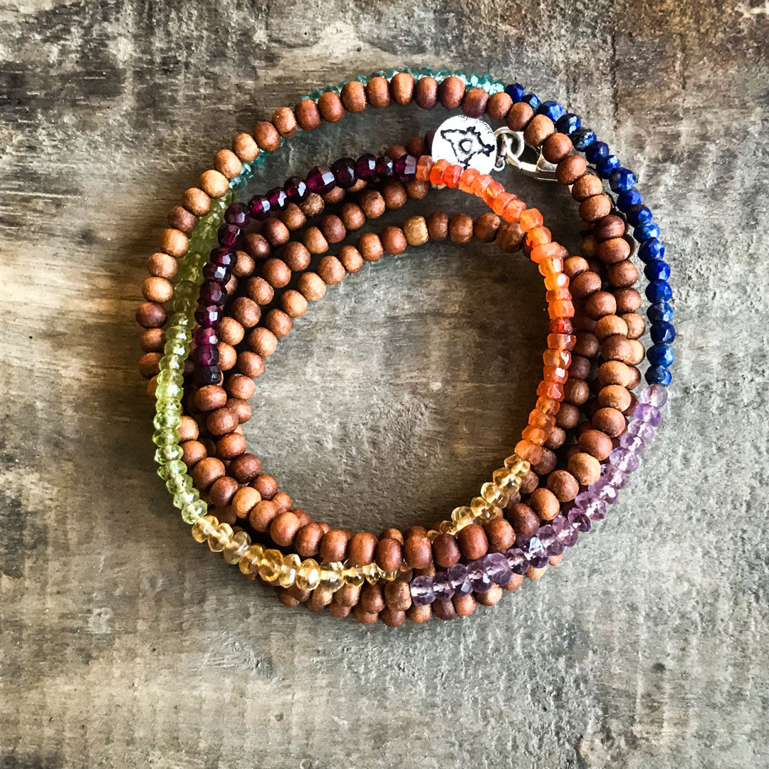 Gemstone &amp; Sandalwood Wrap Chakra Bracelet IndiOdyssey