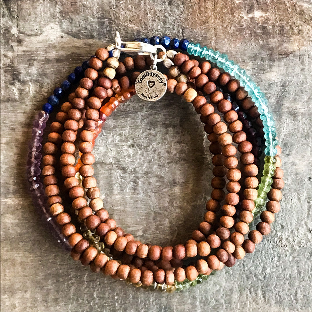 Gemstone &amp; Sandalwood Wrap Chakra Bracelet IndiOdyssey