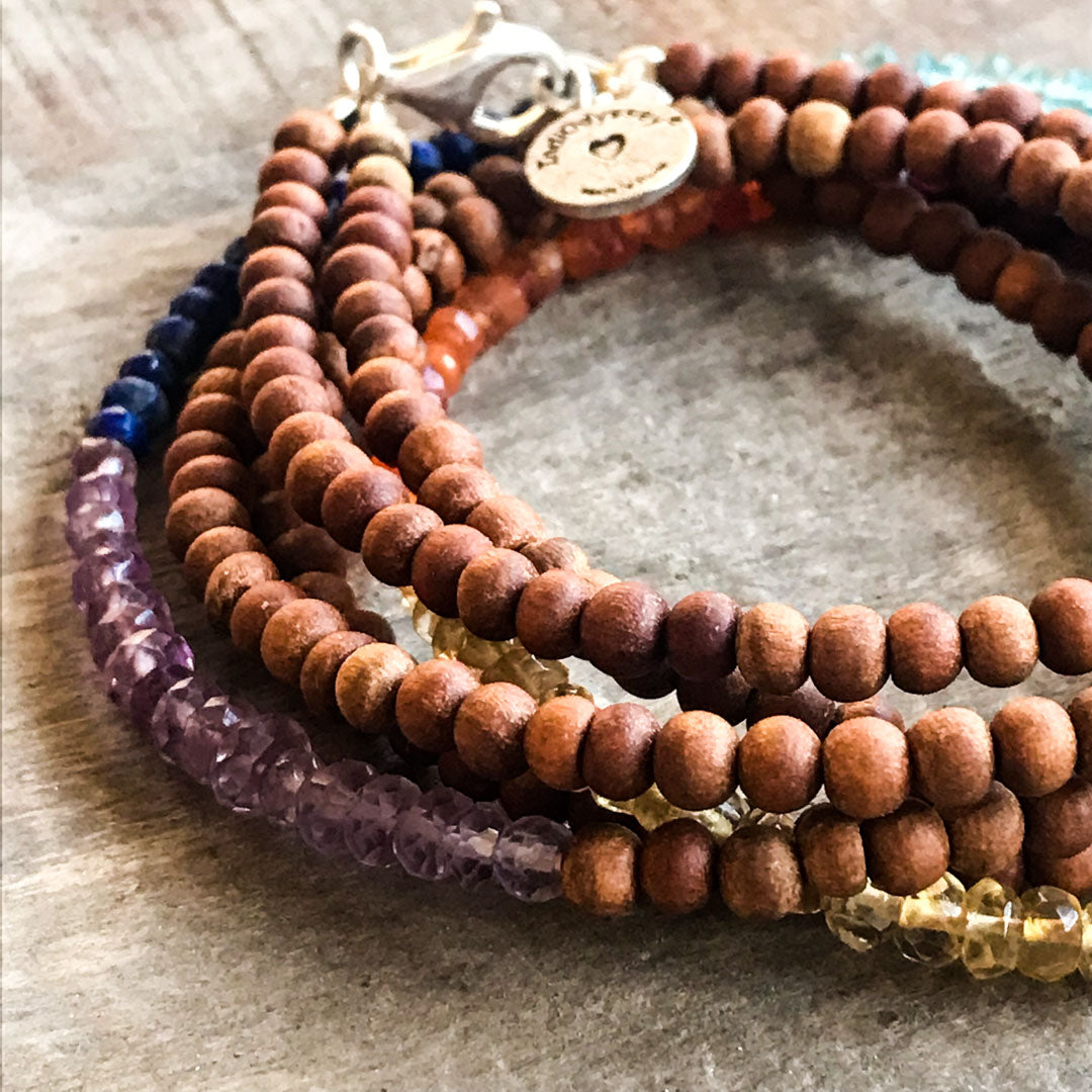 Gemstone &amp; Sandalwood Wrap Chakra Bracelet IndiOdyssey