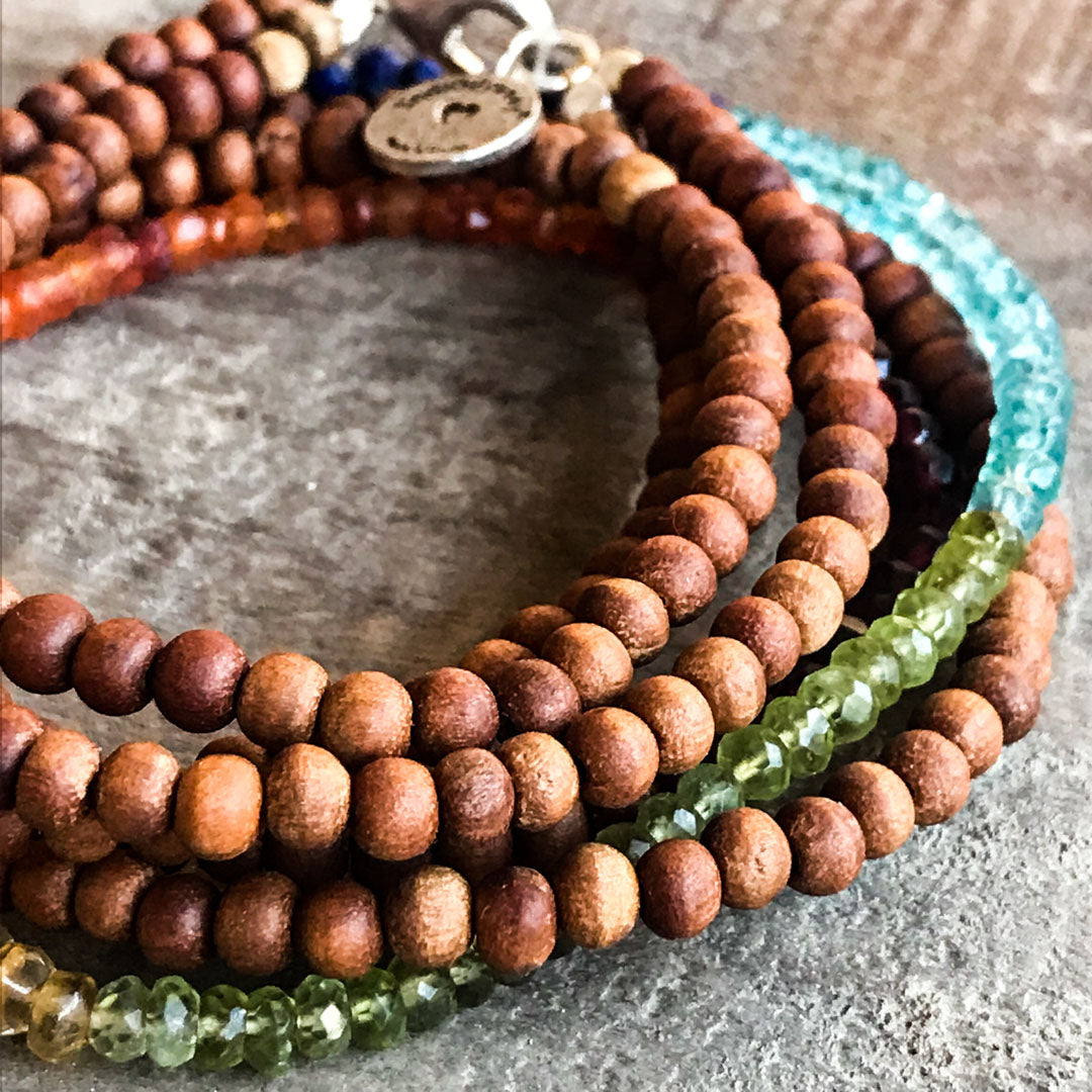 Gemstone &amp; Sandalwood Wrap Chakra Bracelet IndiOdyssey